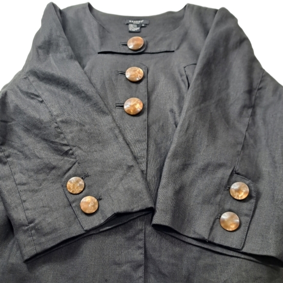 Sandro Women's 100%Linen Vintage Cutout Charcoal Swing Coat Jacket Blazer 1X - Picture 8 of 16